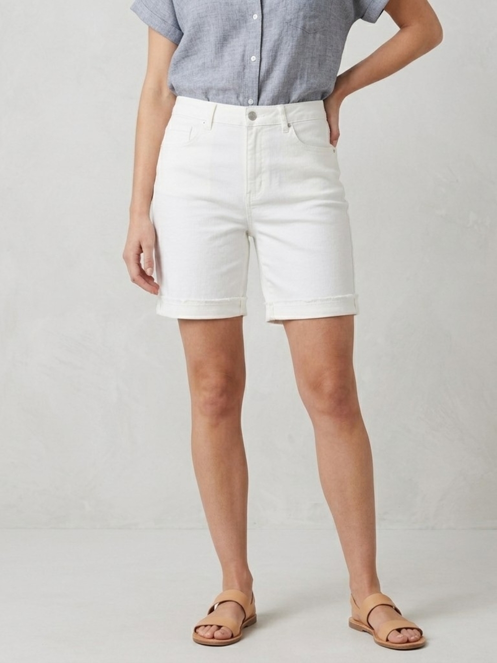 SoundStyle Clothing Hope High Rise White Cotton Bermuda Shorts